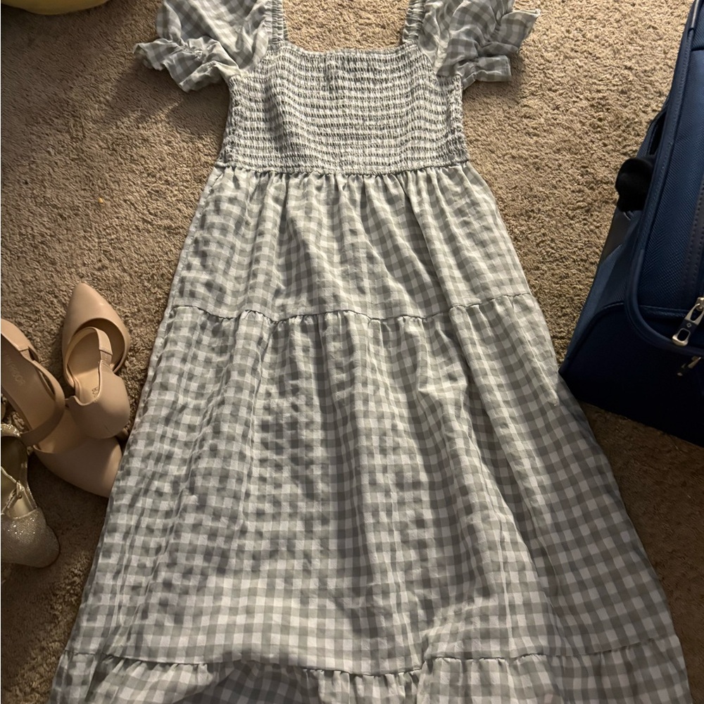 Charming sage green Gingham womens Dress